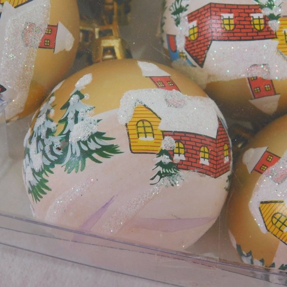 Christmas Ornaments Gold Ball Painted Tree Church Winter 17 Tree Shaped Package - Picture 6 of 8